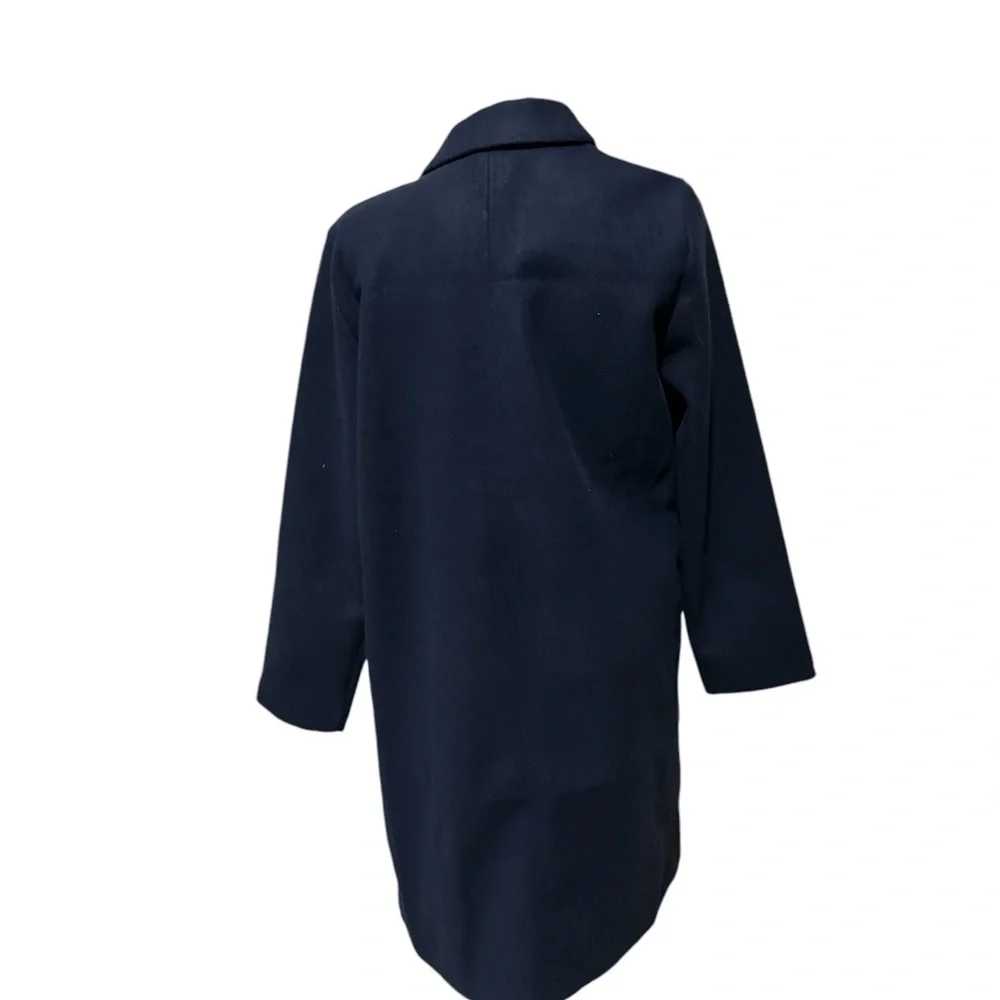 NWOT Zara Lapel Collar Felt Texture Long Open Front Coat NAVY - Picture 6 of 6